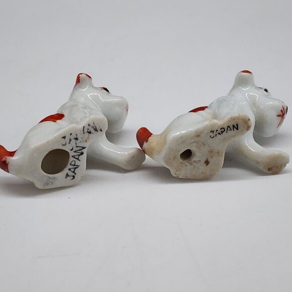 Vintage Ceramic Japan Scotty Dog Figurines Pair Red & White 1.5" Tall - Picture 6 of 6